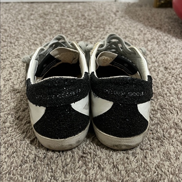 Golden Goose Super Star Black and Gold Glitter Lace Up Sneakers Size 38 - Picture 8 of 12